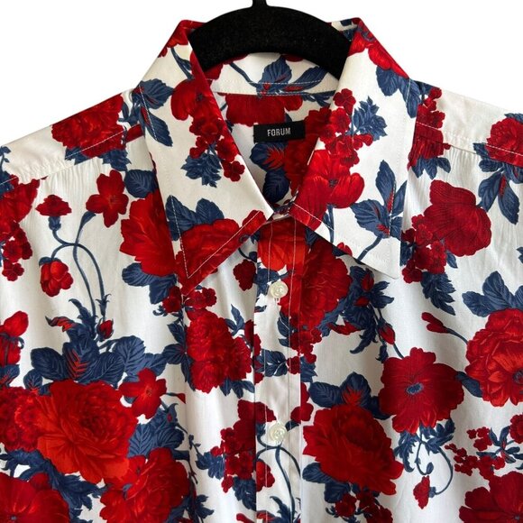 Forum Men's Red Floral Short Sleeve Shirt 100% Cotton Size Medium Made in Brazil - Picture 2 of 10